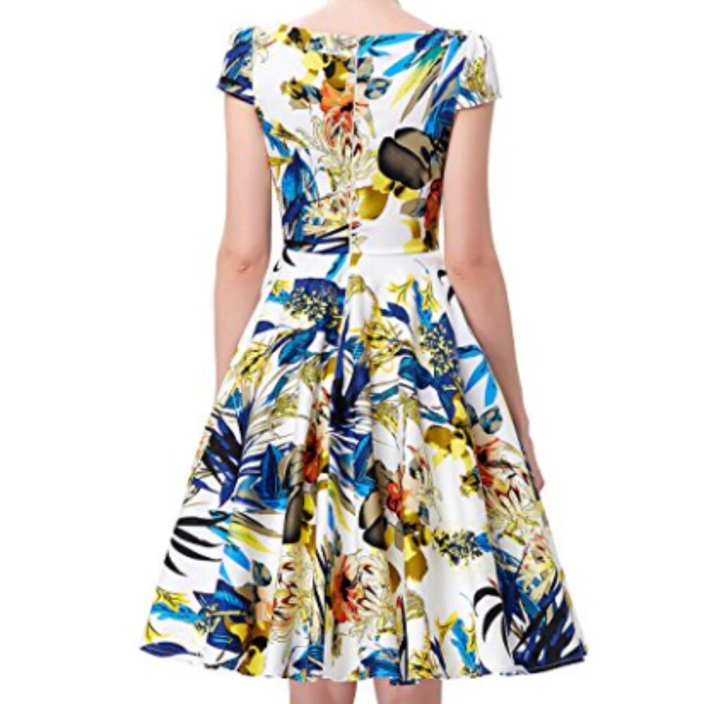 Vintage Belle Poque floral swing dress, size M - BRAND NEW WITH TAGS - Picture 3 of 6